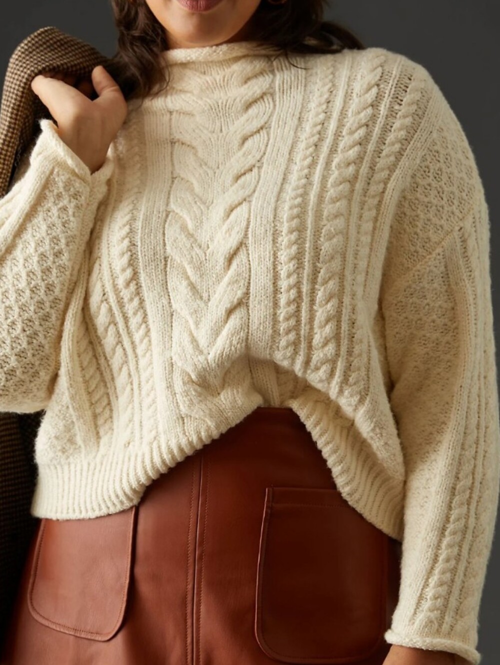 PILCRO anthropologie chunky fisherman funnelneck sweater M